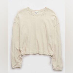 Aerie Women Weekend Side Tie Oversized Relaxed Sweatshirt Cotton Cream Large